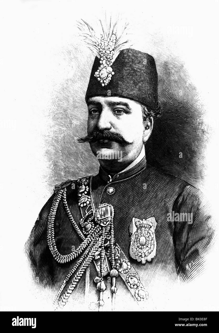 Naser al-Din, 16.7.1831 - 1.5.1896, Shah of Persia 17.9.1848 - 1.5.1896, portrait, wood engraving, 19th century, , Stock Photo