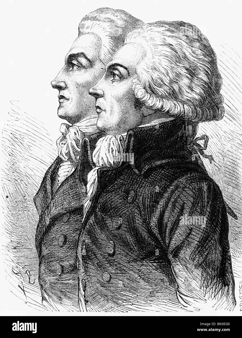 Lameth, Alexandre Theodore Victor de, 20.10.1760 - 28.3.1829, Franch general and politician, with brother Charles, portrait, wood engraving, 19th century, , Stock Photo