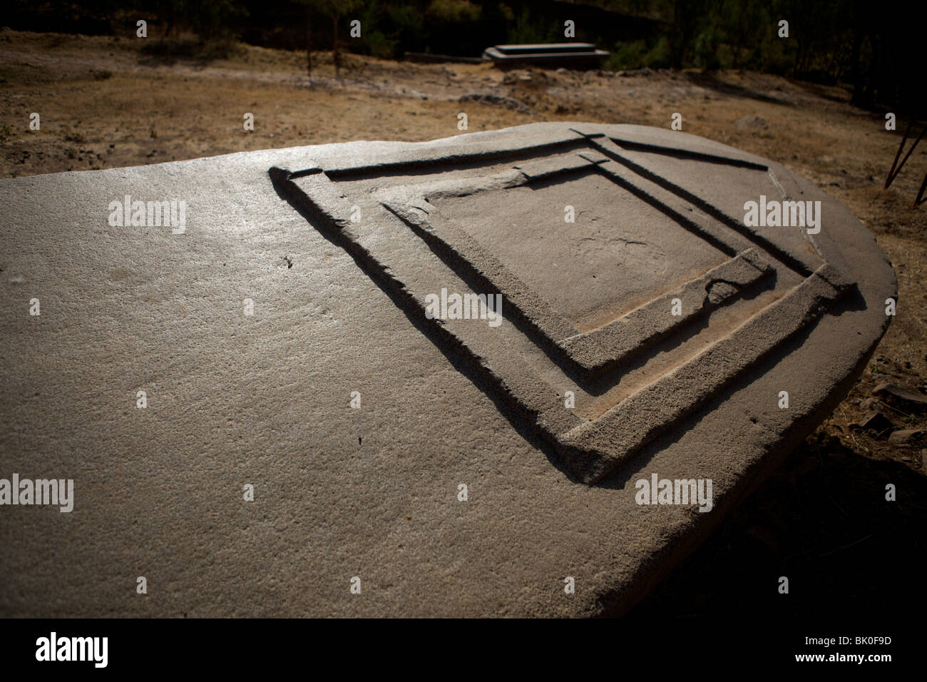 Ark of the Covenant found on a a fallen stelae in Axum, Ethiopia Stock Photo