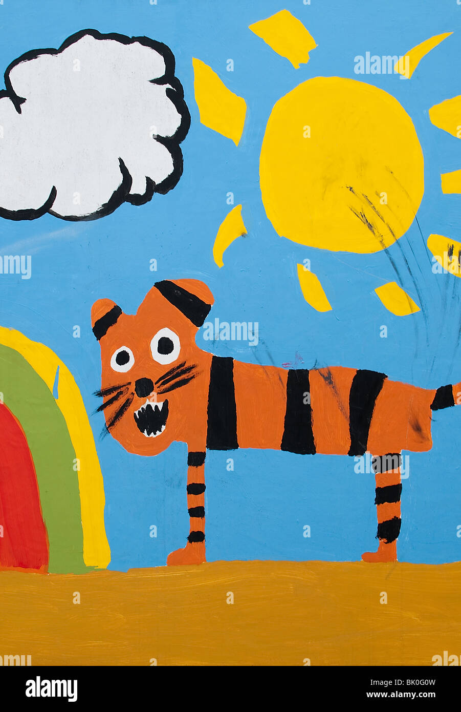 https://c8.alamy.com/comp/BK0G0W/childs-painting-of-a-happy-tiger-on-a-sunny-day-BK0G0W.jpg