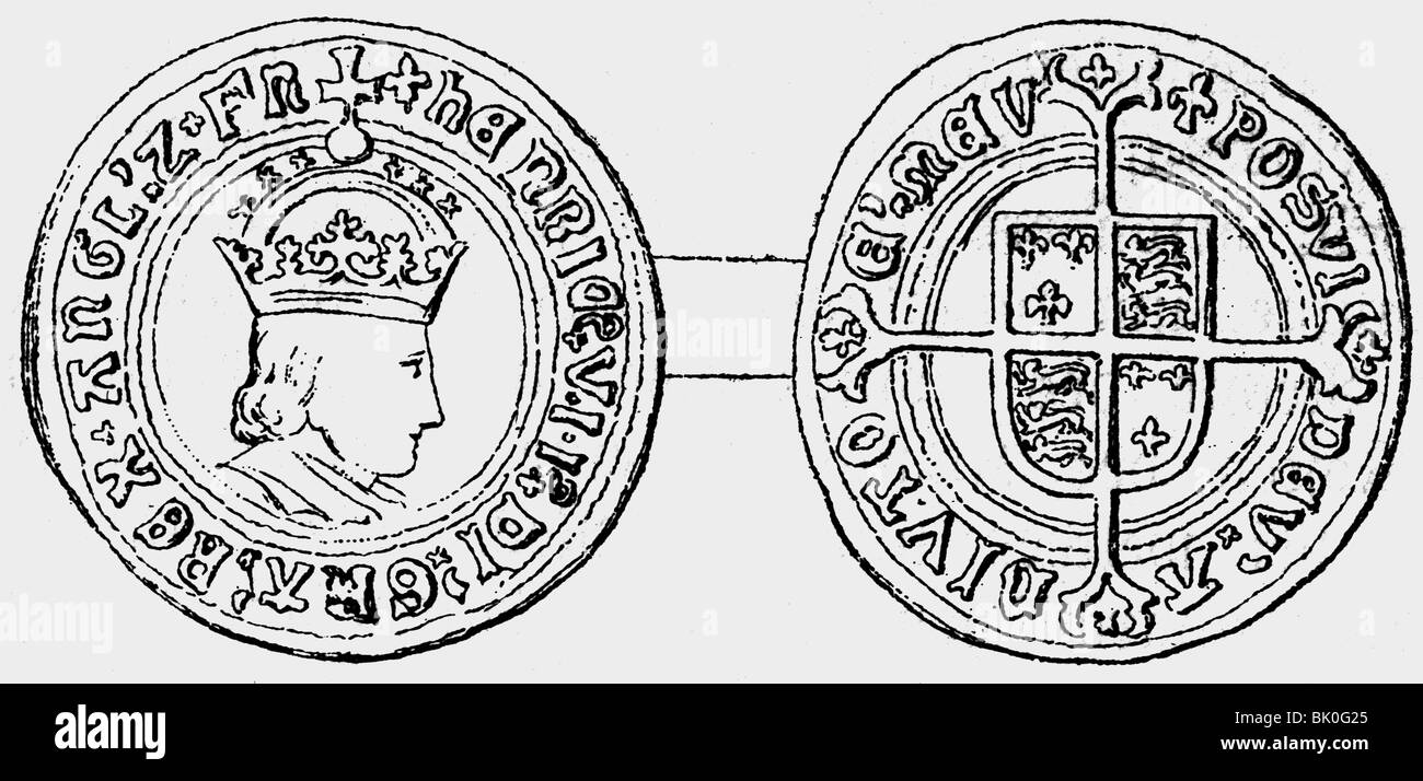 money, coins, England, Farthing, 1505/1509, Stock Photo