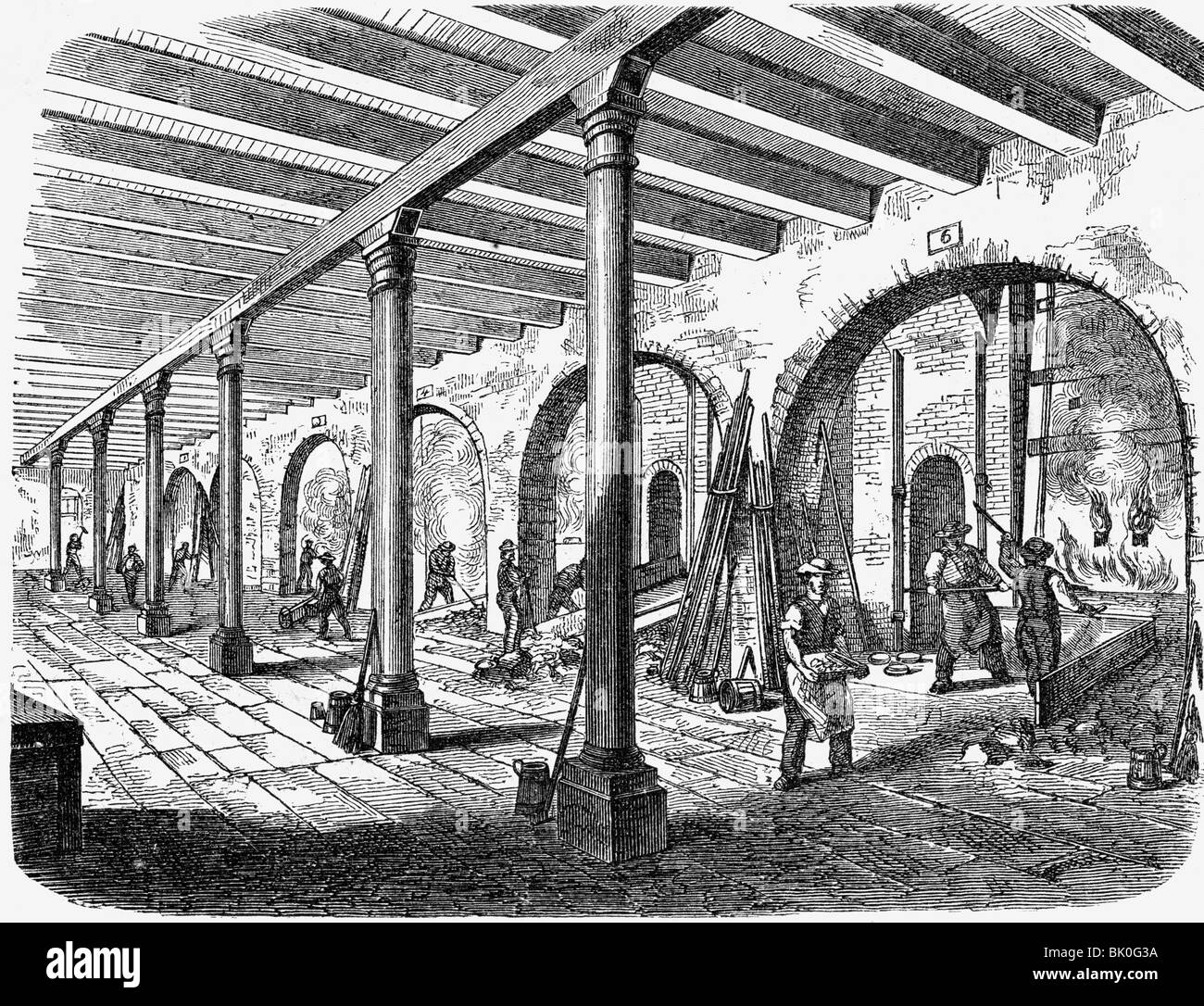 industry, metal, lead, smelting furnaces, wood engraving, 'Buch der Erfindungen', published by Otto Spamer, Leipzig, 1872,  , Stock Photo