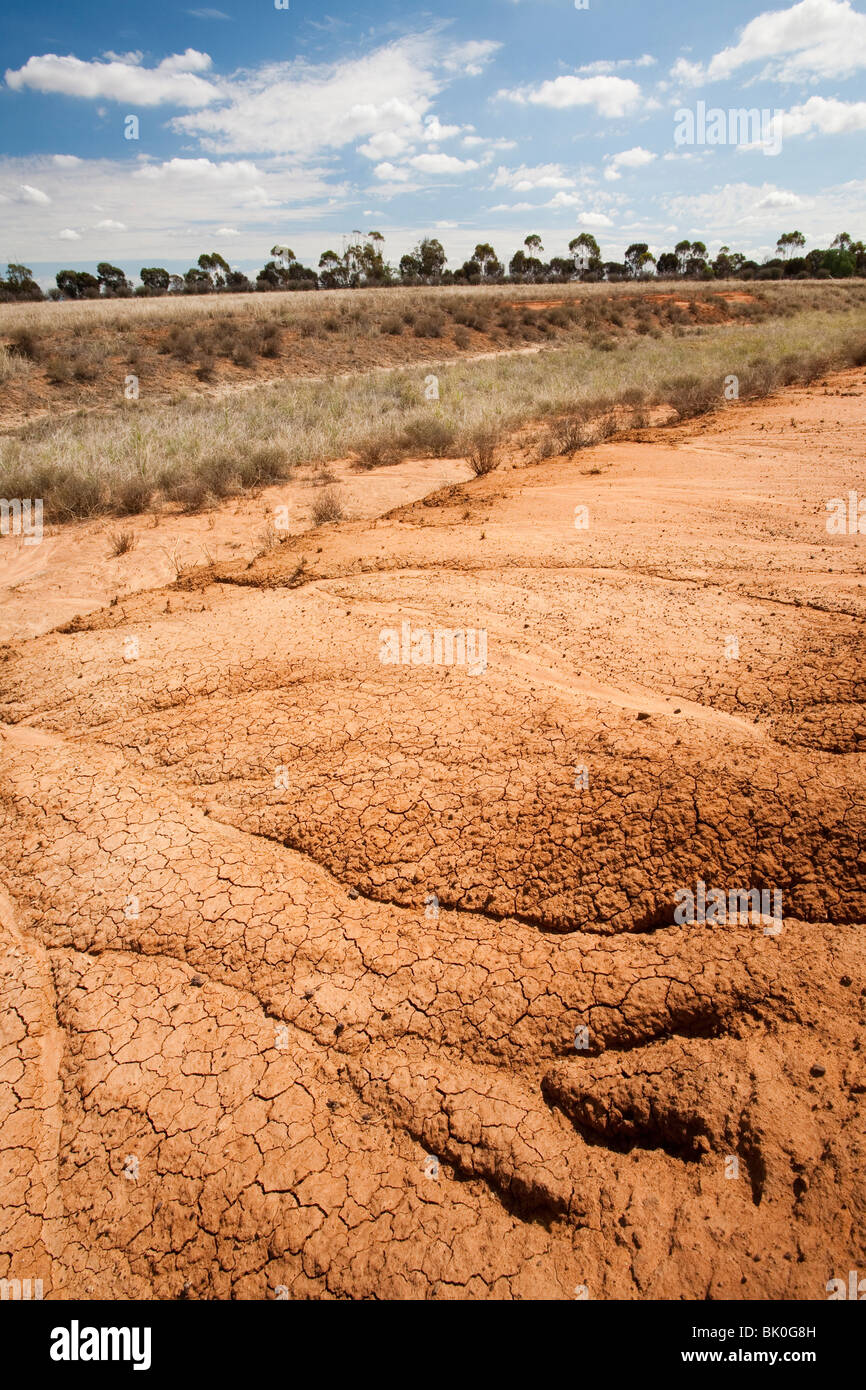 An empty farmers dam in New South Wales caused by the ongoing drought, due to climate change, Australia. Stock Photo
