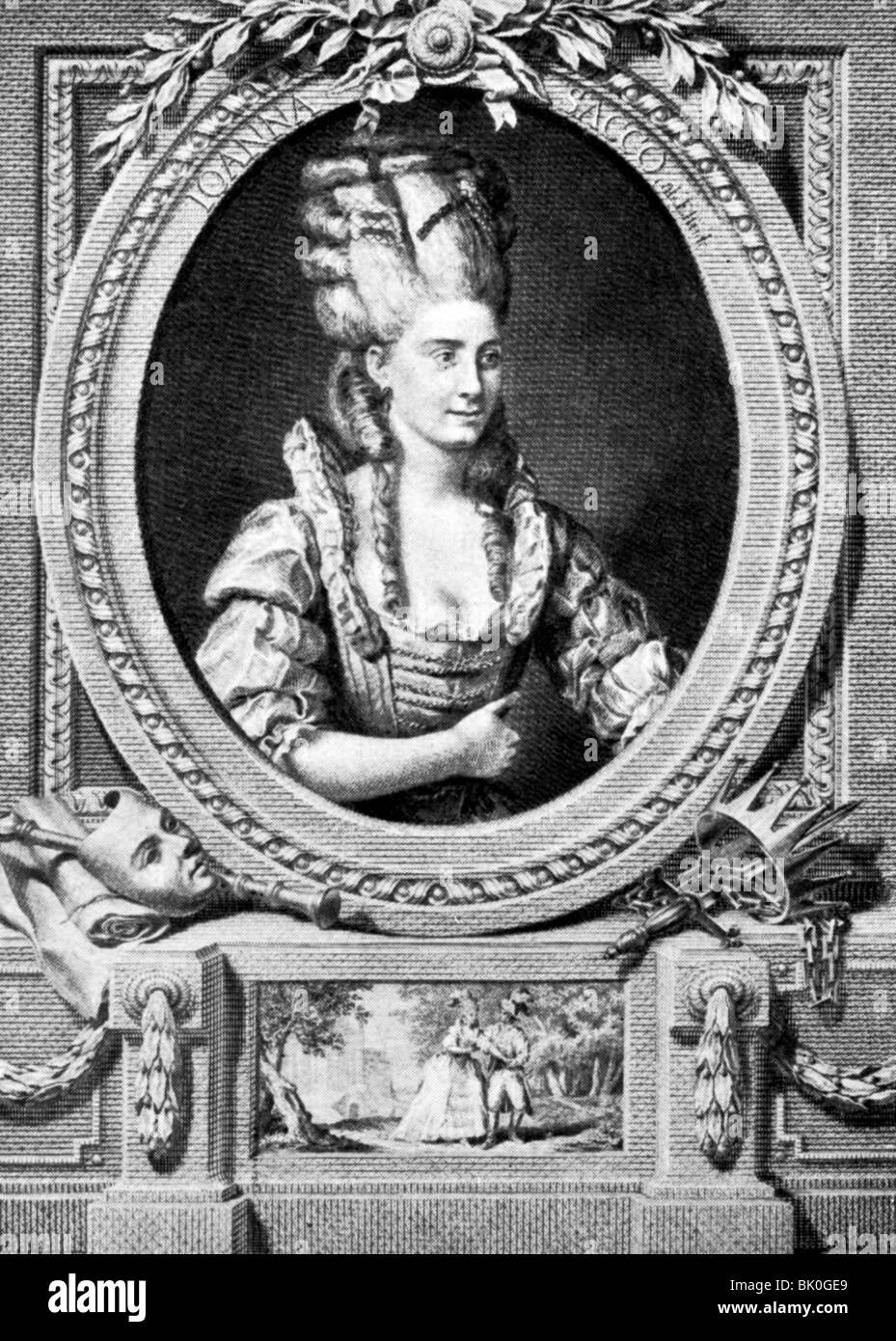 Sacco, Johanna, 16.11.1754 - 21.12.1802, German actress, portrait, copper engraving by C. Kohl, after a painting by J. Tusch, 18th century, Artist's Copyright has not to be cleared Stock Photo