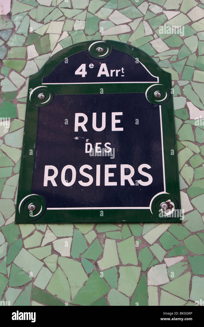 Rue des Rosiers sign in Paris, France Stock Photo