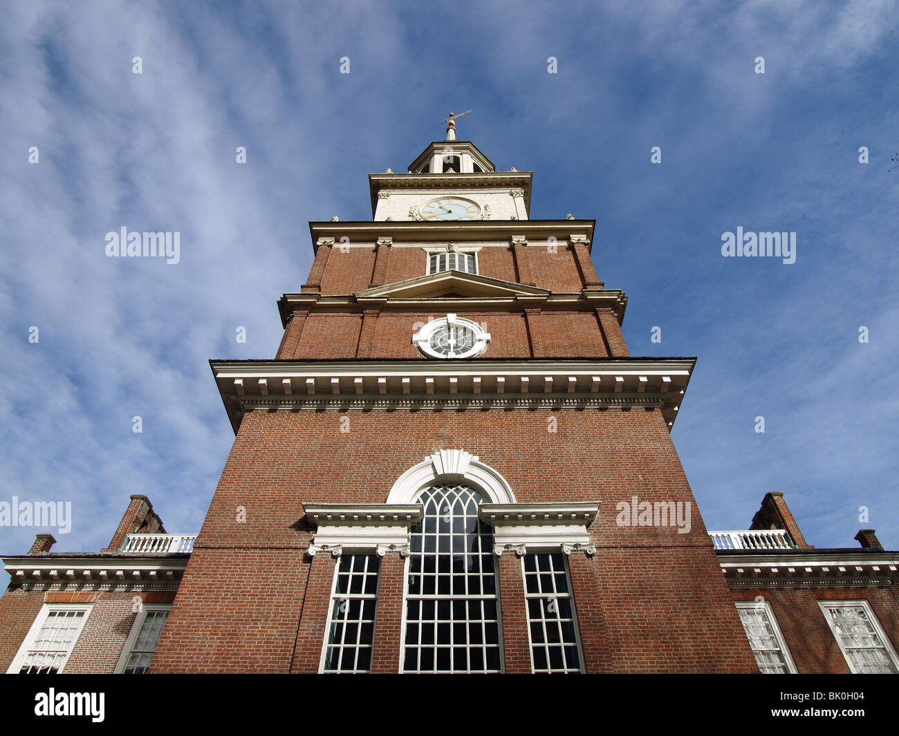 Brick clock tower at historic Independence Hall National Park in Philadelphia Stock Photo