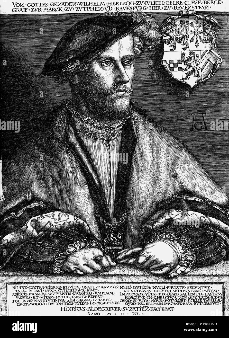 William V 'the Rich', 28.7.1516 - 5.1.1592, Duke of Juelich-Kleve-Berg 6.2.1539 - 5.1.1592, half length, copper engraving by Heinrich Aldegrever, 1540, , Artist's Copyright has not to be cleared Stock Photo