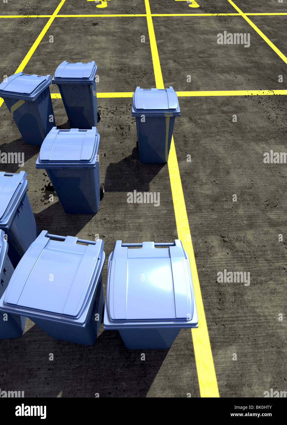 Blue wheelie bins in car park Stock Photo Alamy
