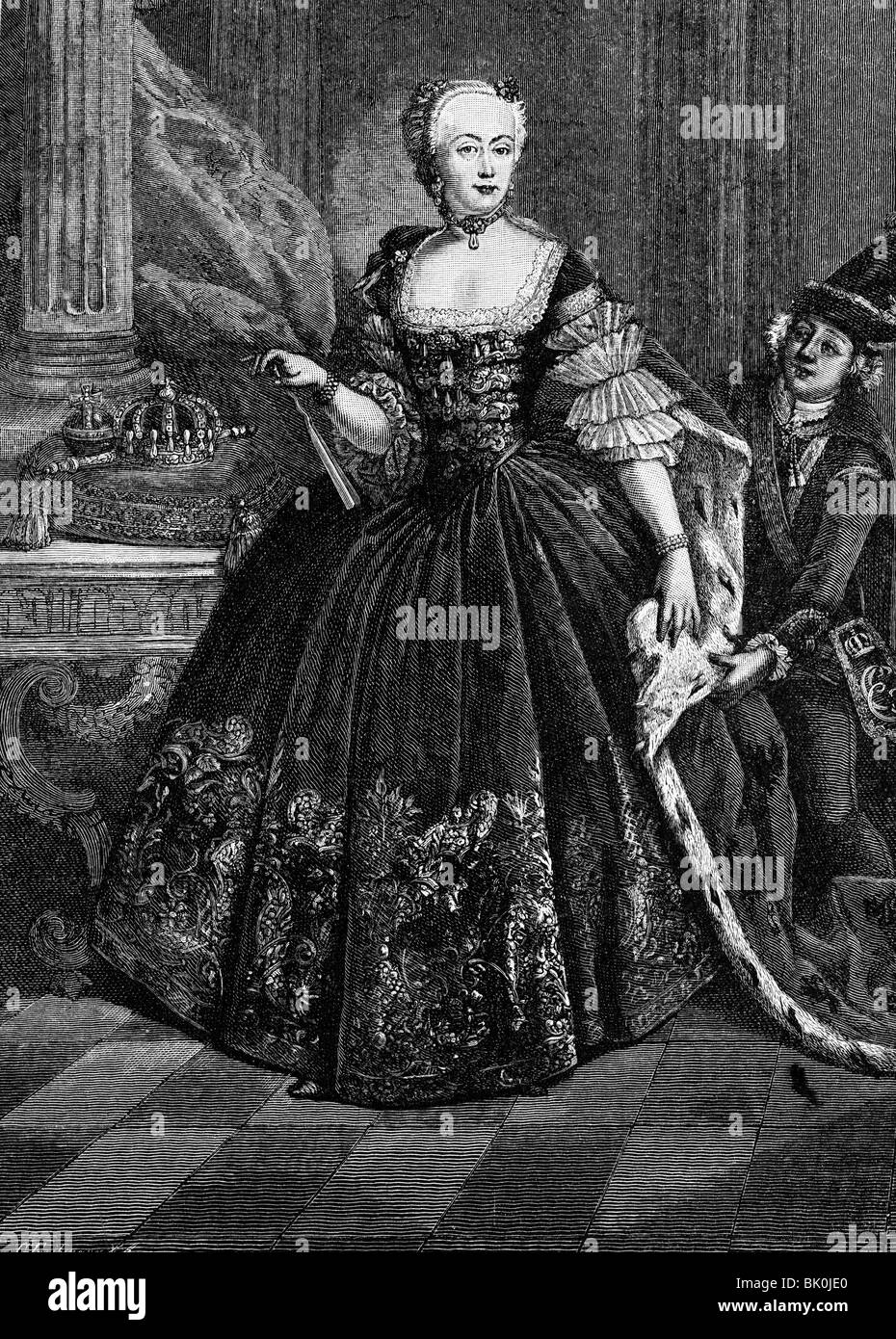 Elisabeth Christine, 8.11.1715 - 13.1.1797, Queen Consort of Prussia 31.5.1740 - 17.8.1786, full length, copper engraving, 18th century, , Artist's Copyright has not to be cleared Stock Photo