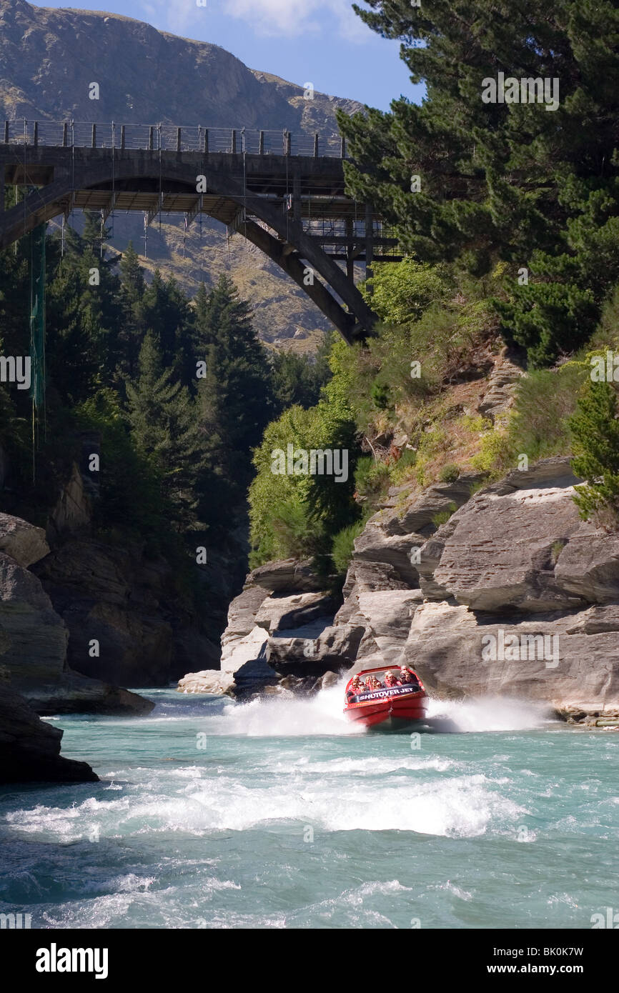 Jetboat on Shotover river in New Zealand Stock Photo