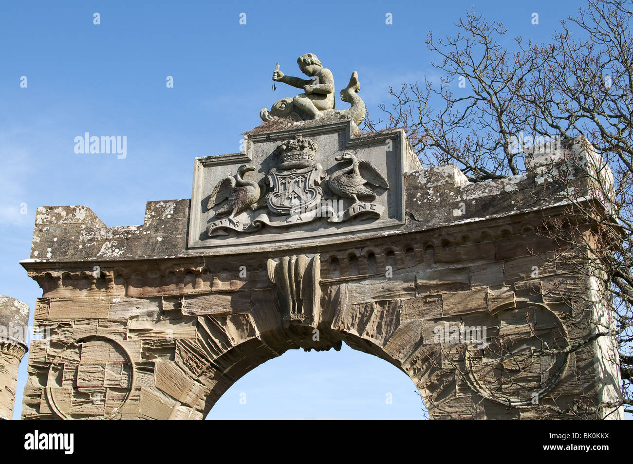 Carved stone archway into Culzean Castle near Maybole, Carrick on the Ayrshire coast of Scotland Stock Photo