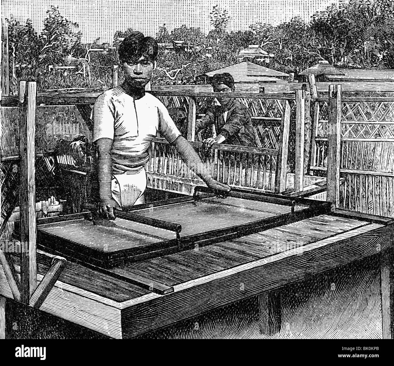 industry, paper, Japanese vat, wood engraving, 9th century, labour