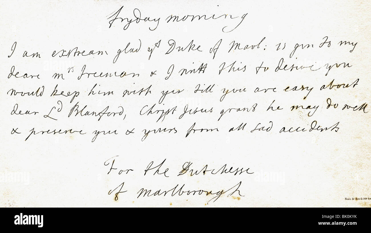 Anne, 6.2.1665 - 12.8.1714, Queen of Great Britain and Ireland 1707 - 1714, her autograph, note to the Duchess of Marlborough, early 18th century, Stock Photo