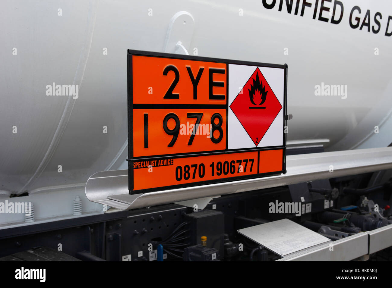 Safety sign on a road tanker Stock Photo