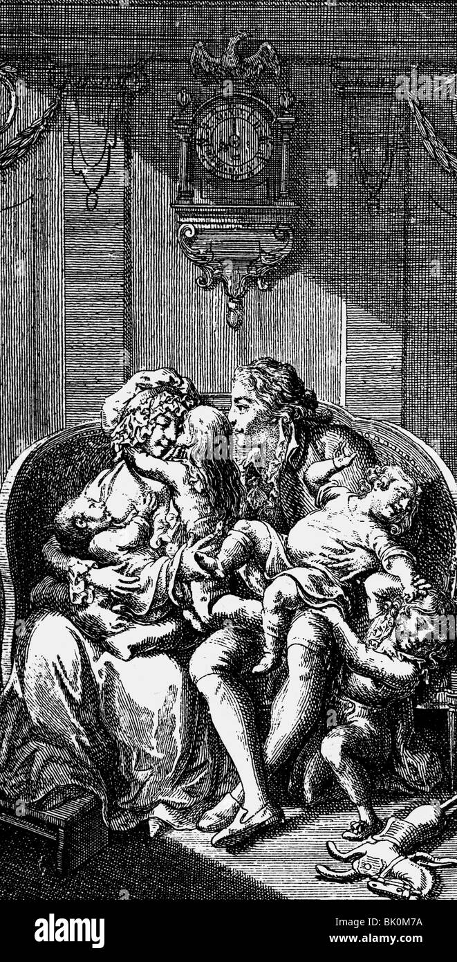 Hippel, Theodor Gottlieb, the Elder, 31.1. 1741 - 23.4.1796, German author / writer, works, 'About Matrimony' ('Ueber die Ehe'), 1774, 'The lucky marriage', copper engraving by Daniel Chodowiecki, 3rd edition, Berlin, 1792,   , Artist's Copyright has not to be cleared Stock Photo