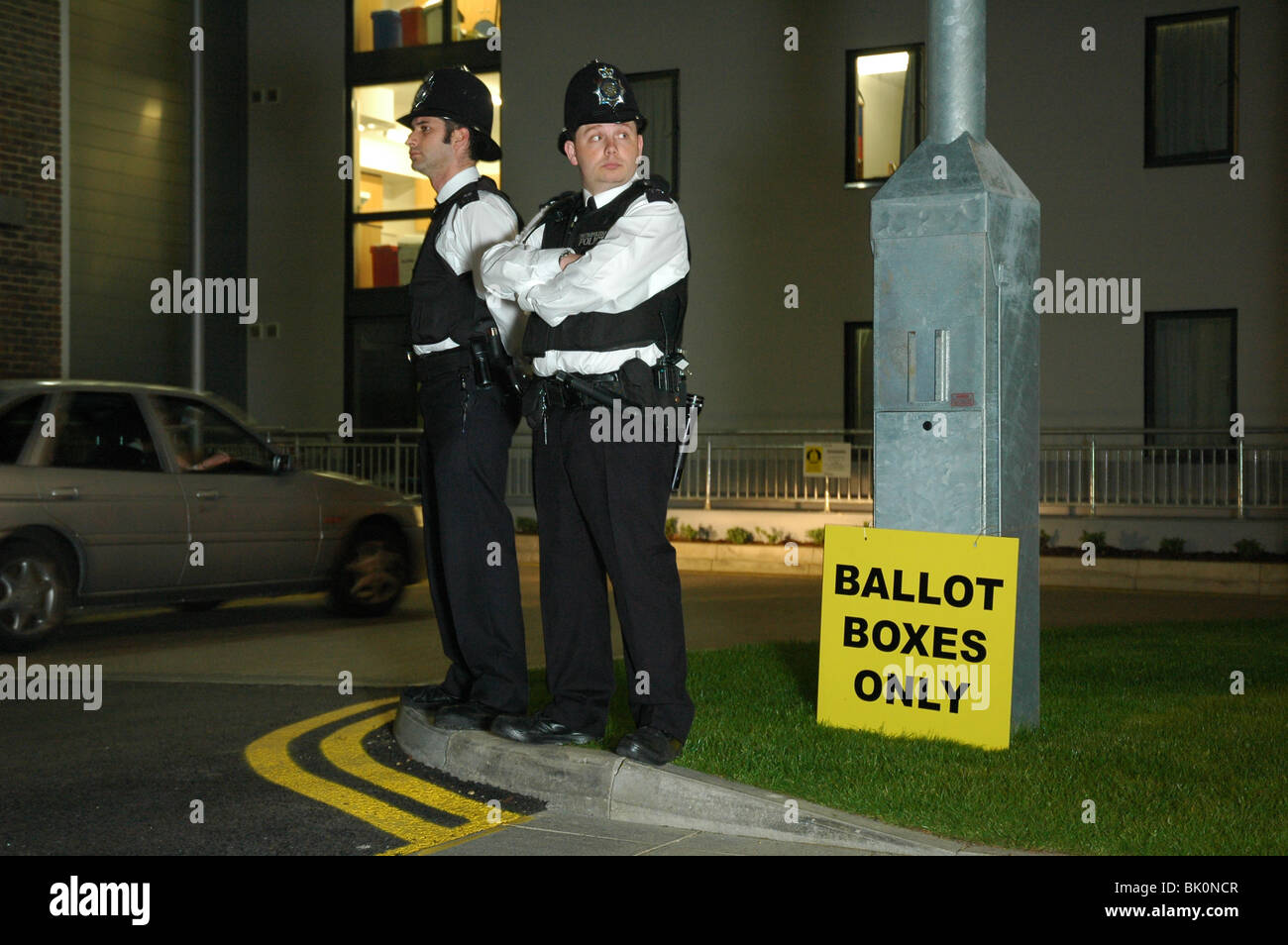 Police officers at Local elections vote count Stock Photo Alamy