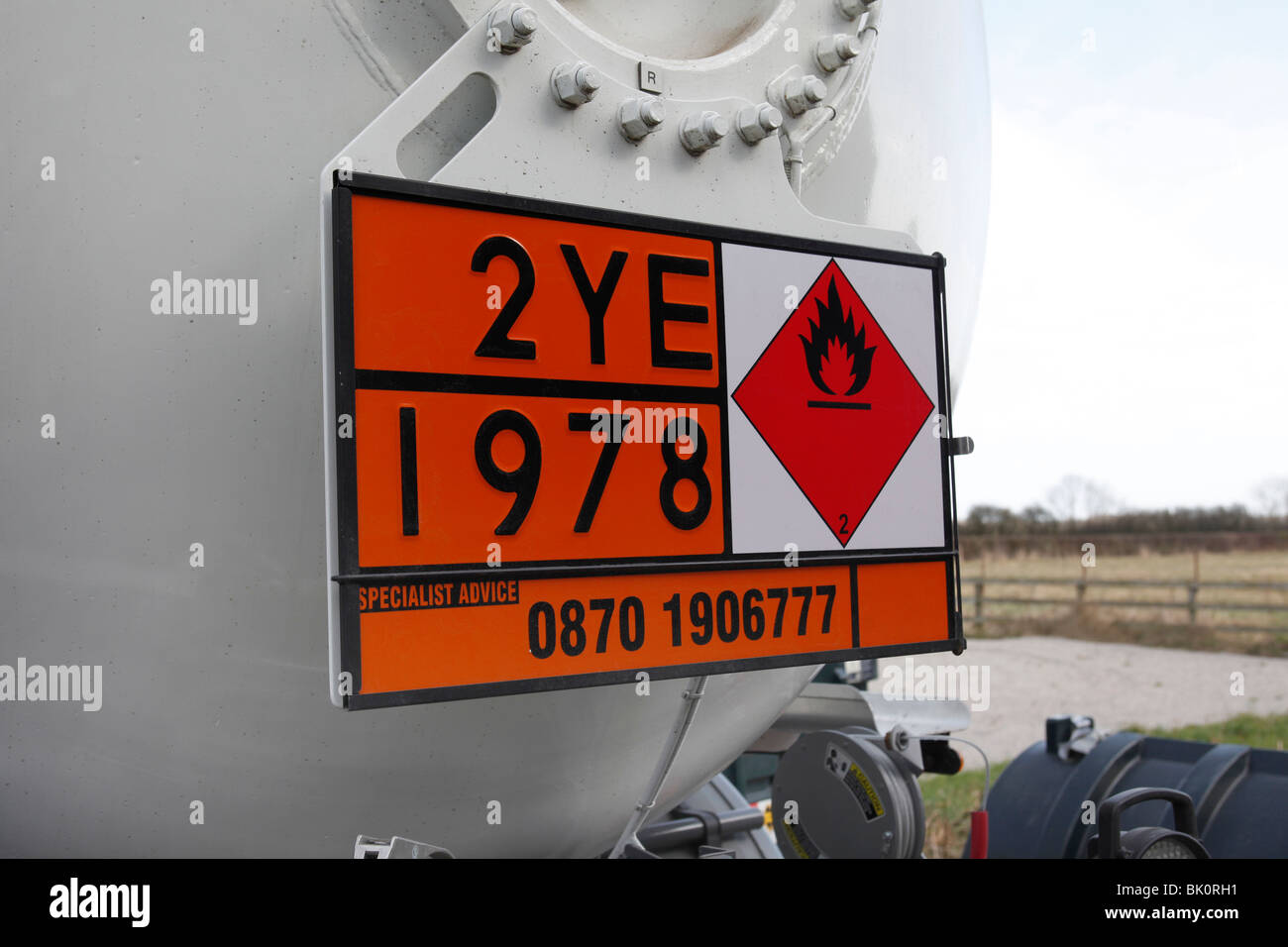 Safety sign on a road tanker Stock Photo