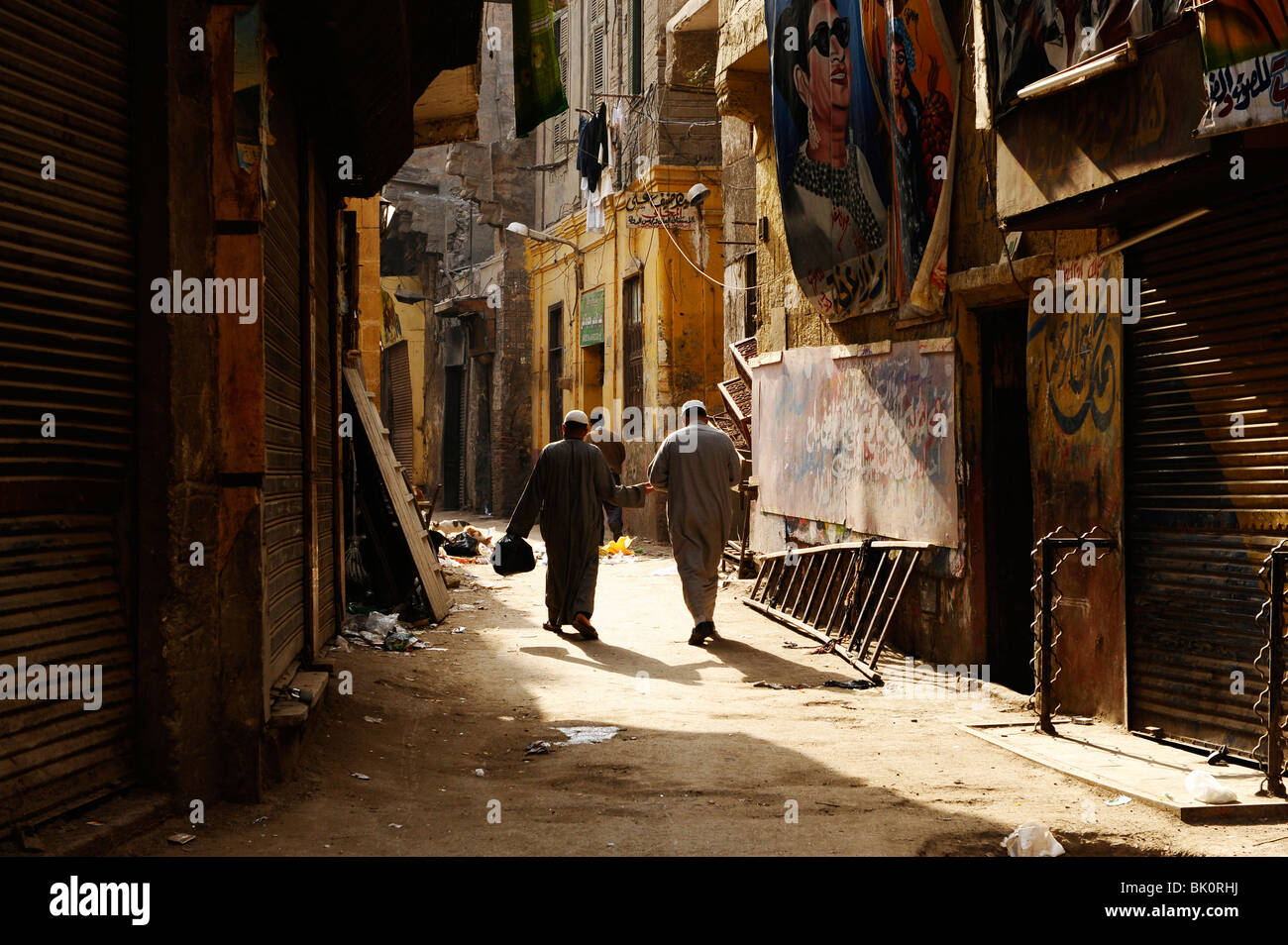 film and cabaret posters outside old cinema in al- musky, street scene,  islamic cairo , cairo , egypt Stock Photo
