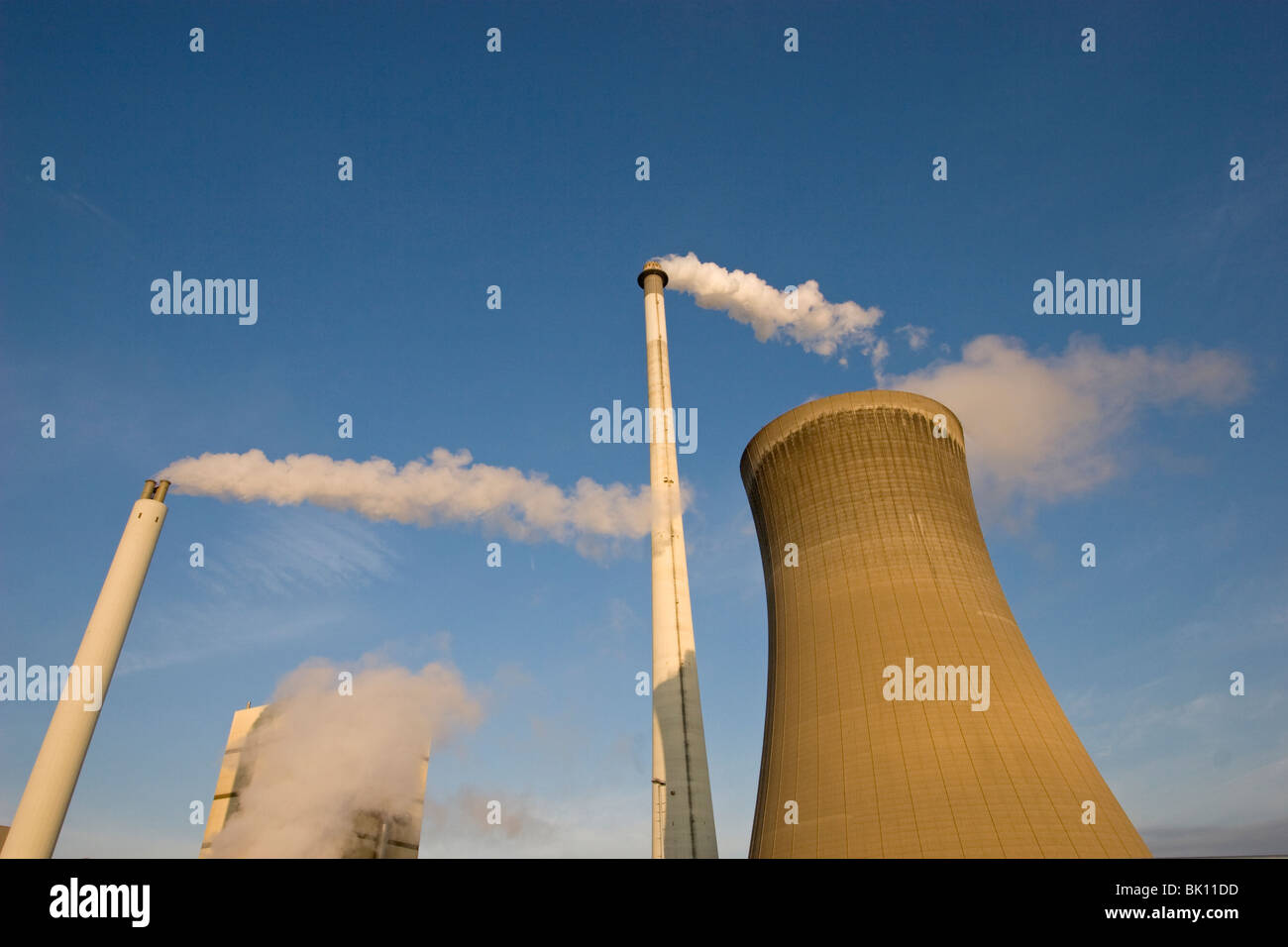 Smocking smokestacks from the brown coal power station Stock Photo