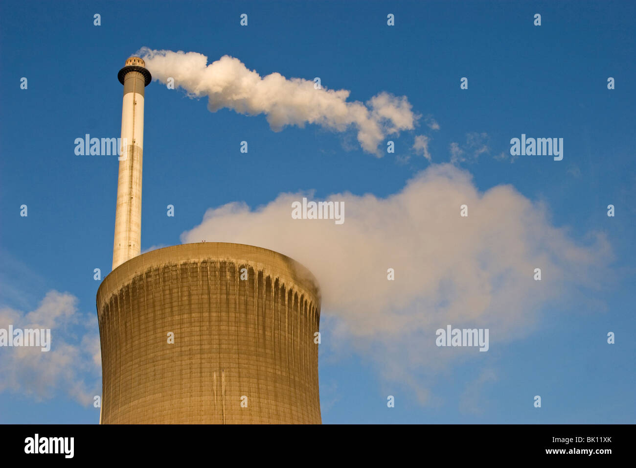 Smocking smokestacks from the brown coal power station Stock Photo