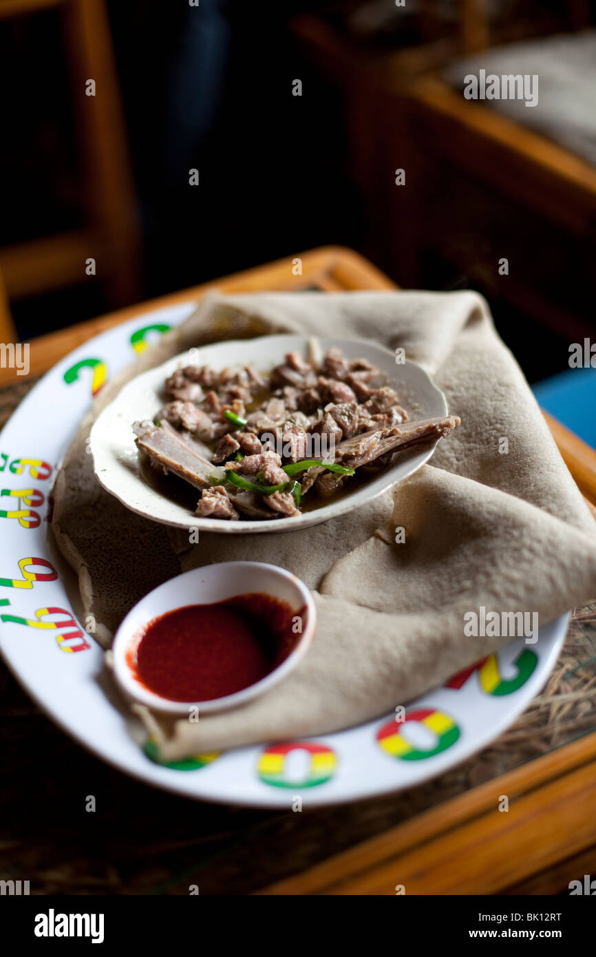 Injeera bread dish, Gondor, Ethiopia Stock Photo