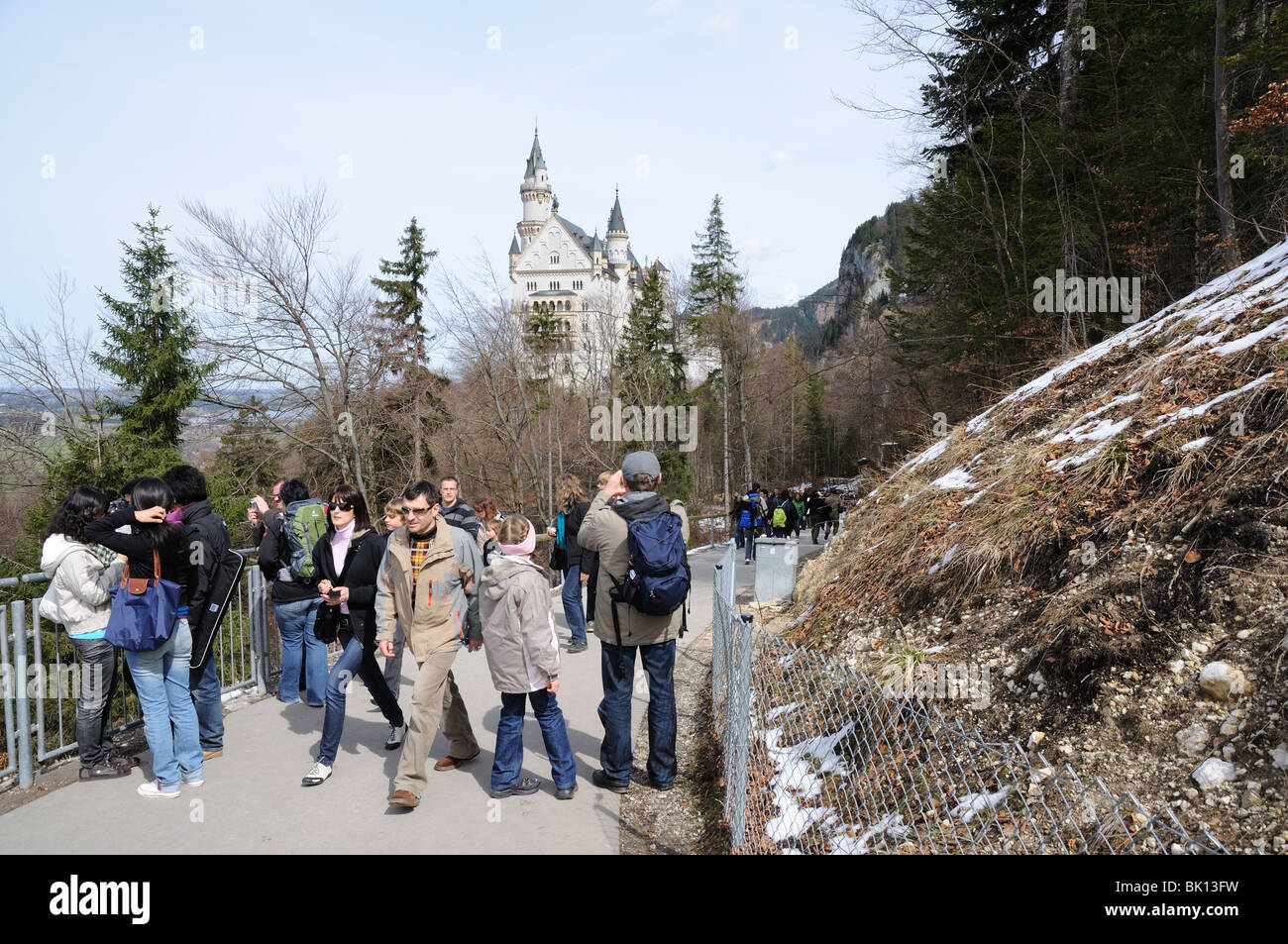 Tourists at Neuschwanstein Castle, Bavaria Germany Stock Photo