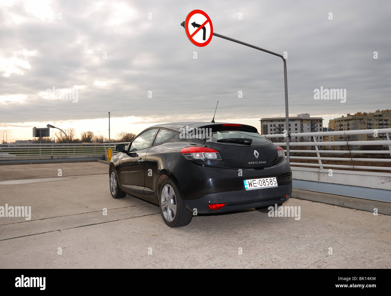 Renault Megane III Coupe 2.0 TCE - MY 2009 - black metallic - two doors (2D) -  French compact coupe -  on a car park Stock Photo