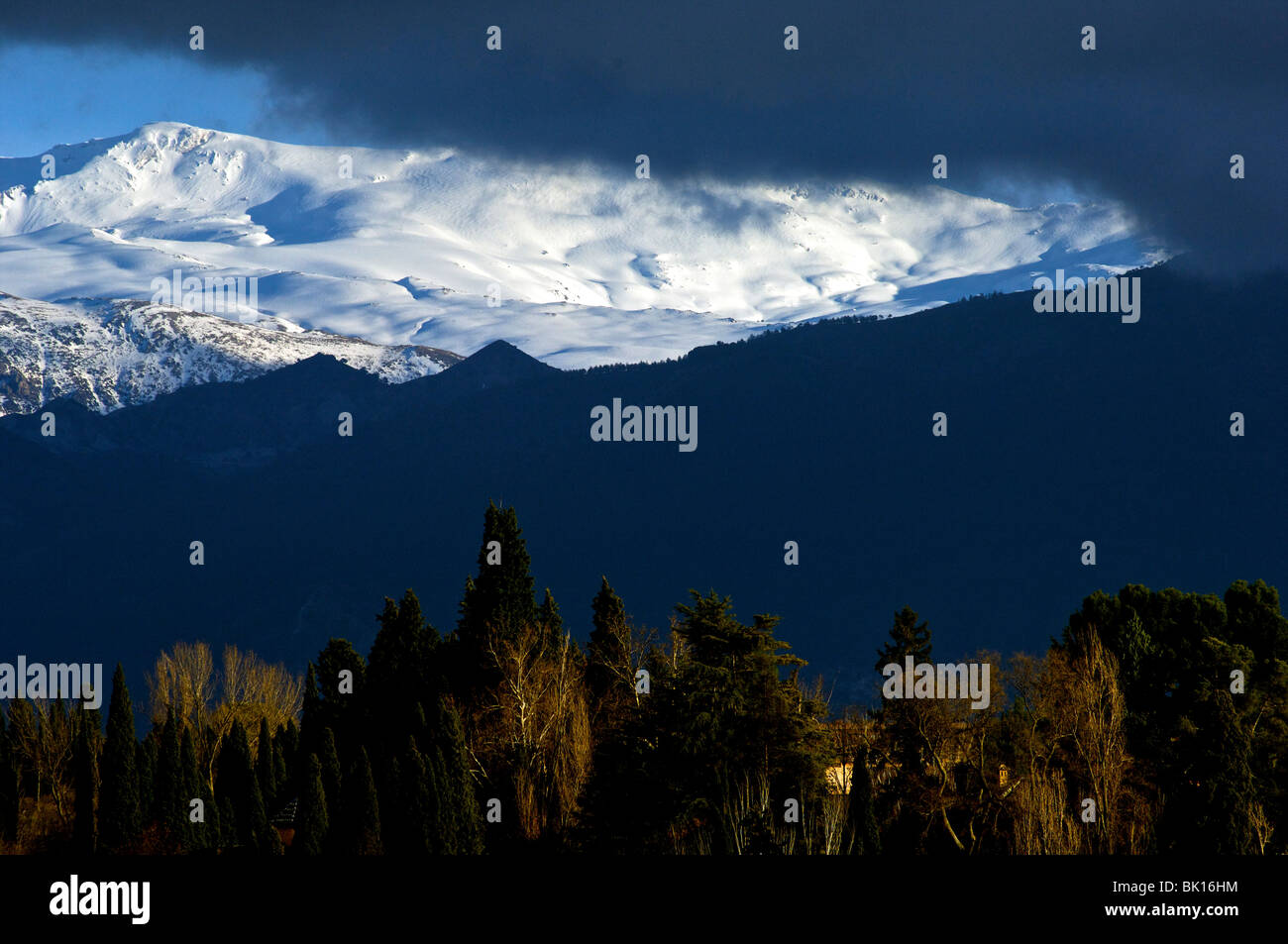 Spain, Sierra Nevada snowcapped mountains Stock Photo