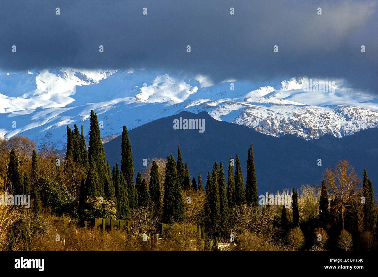 Spain, Sierra Nevada snowcapped mountains Stock Photo
