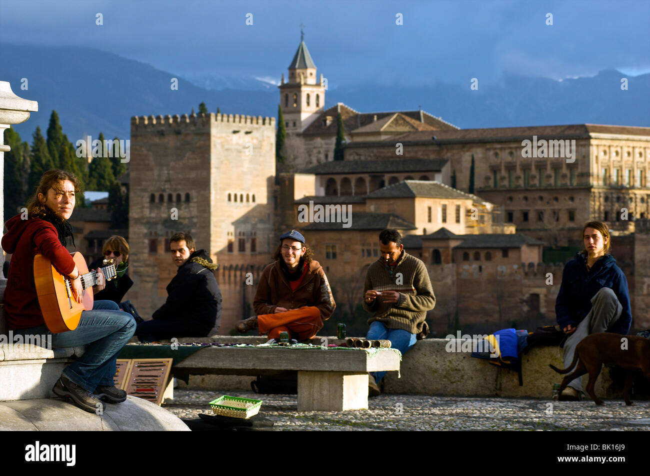 Granada, mirador the San Nicolas, view on the Alhambra Stock Photo