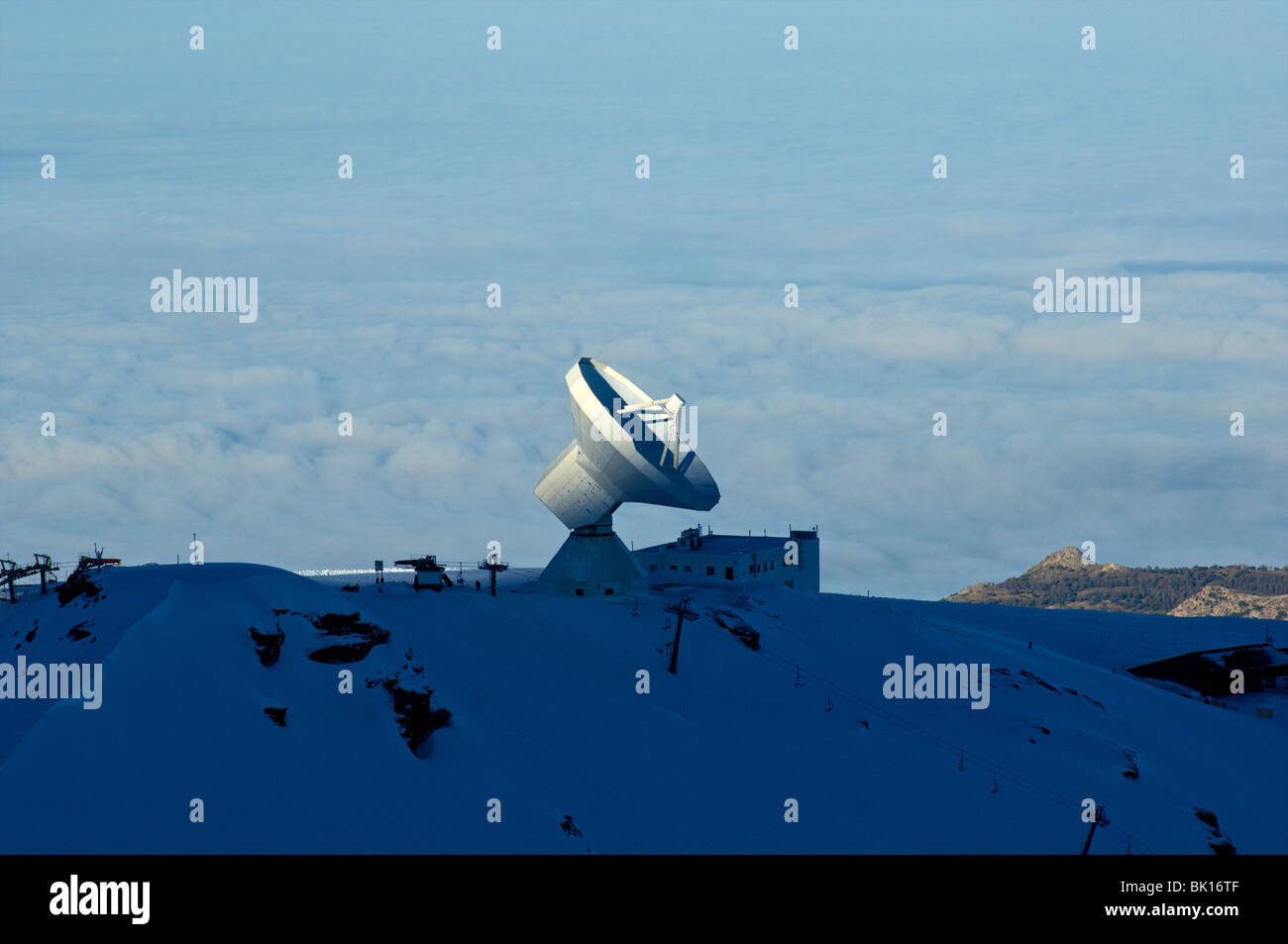Sierra Nevada, piste with space telescope dish Stock Photo