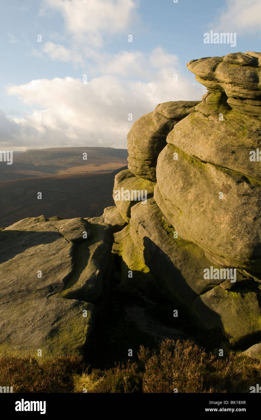 Bleaklow Fell from Crow Stones Edge, Outer Edge hill, Upper Derwent Valley, Peak District, Derbyshire, England, UK Stock Photo