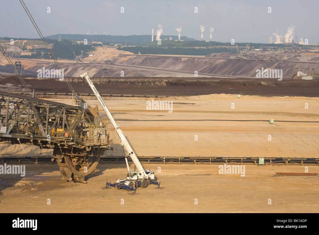 Opencast mining with coal power station Stock Photo