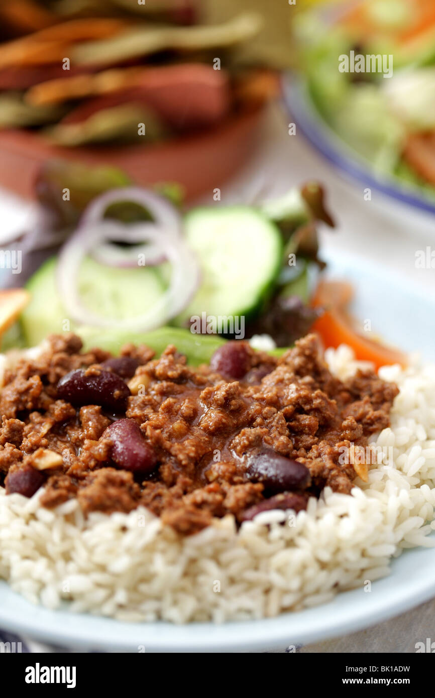Authentic Mexican Style Chilli Con Carne Meal With White Boiled Rice ...
