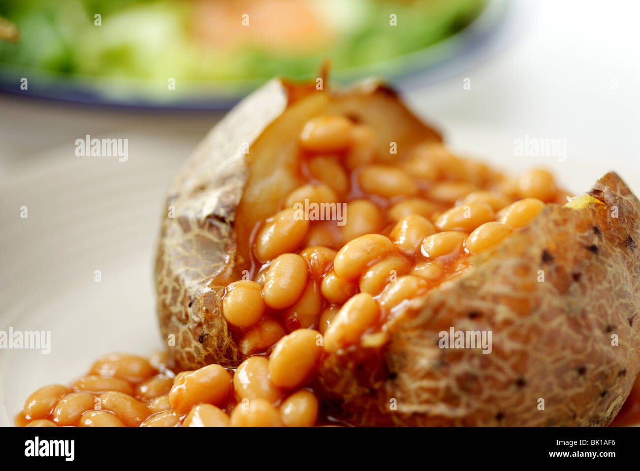 Freshly Cooked Healthy Baked Potato With Baked Beans In Tomato Sauce