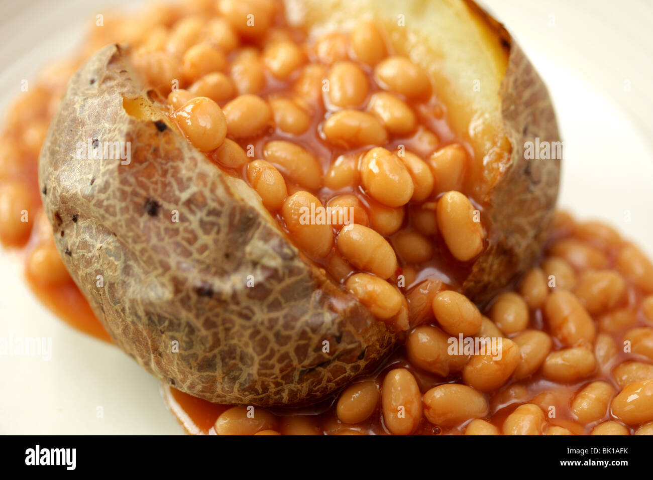 Freshly Cooked Healthy Baked Potato With Baked Beans In Tomato Sauce