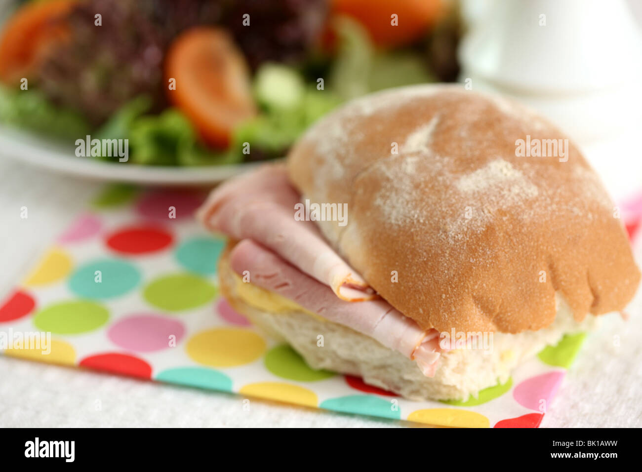 Fresh Ham Bread Roll With A Mixed Garden Salad And No People Stock Photo Alamy
