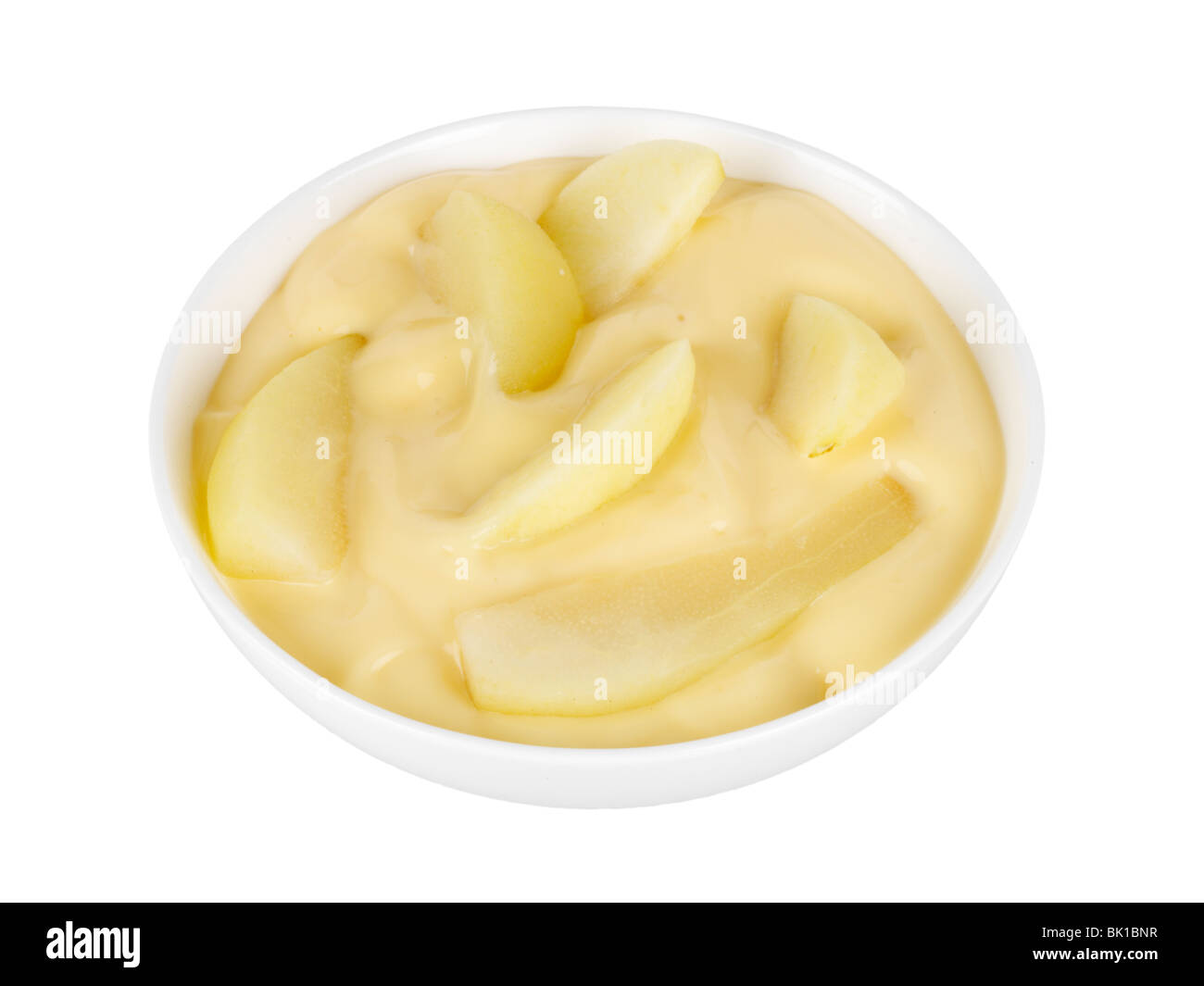 Custard with Steamed Apples and Pears Stock Photo