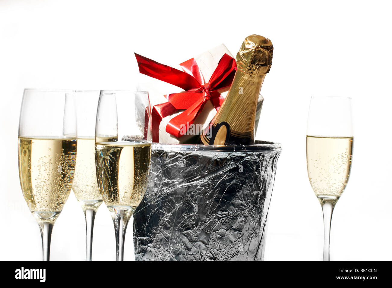 Champagne flutes and ice bucket Stock Photo Alamy