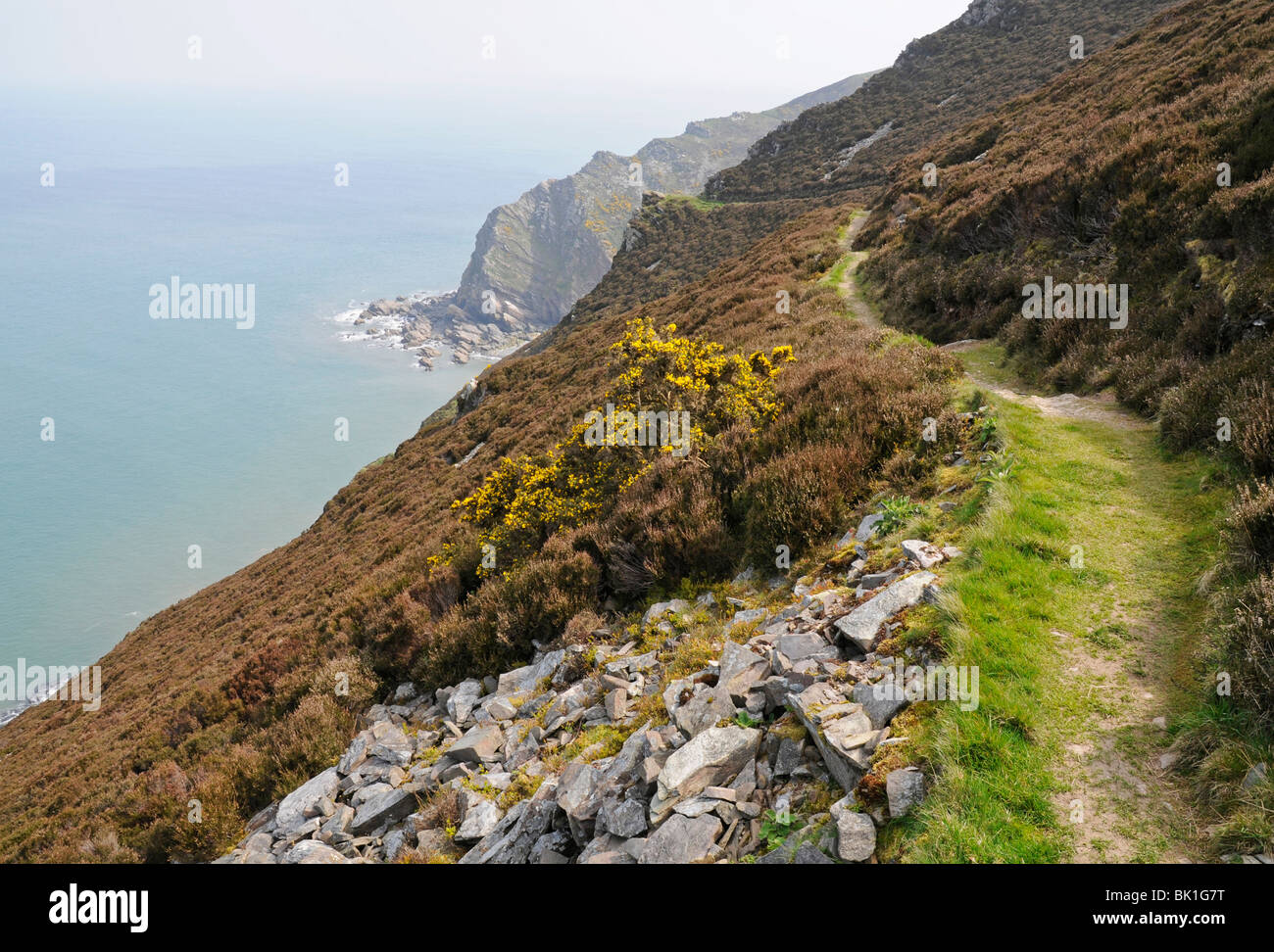 On the South West Coast Path looking east towards Heddon's Mouth on the edge of Exmoor in North Devon Stock Photo
