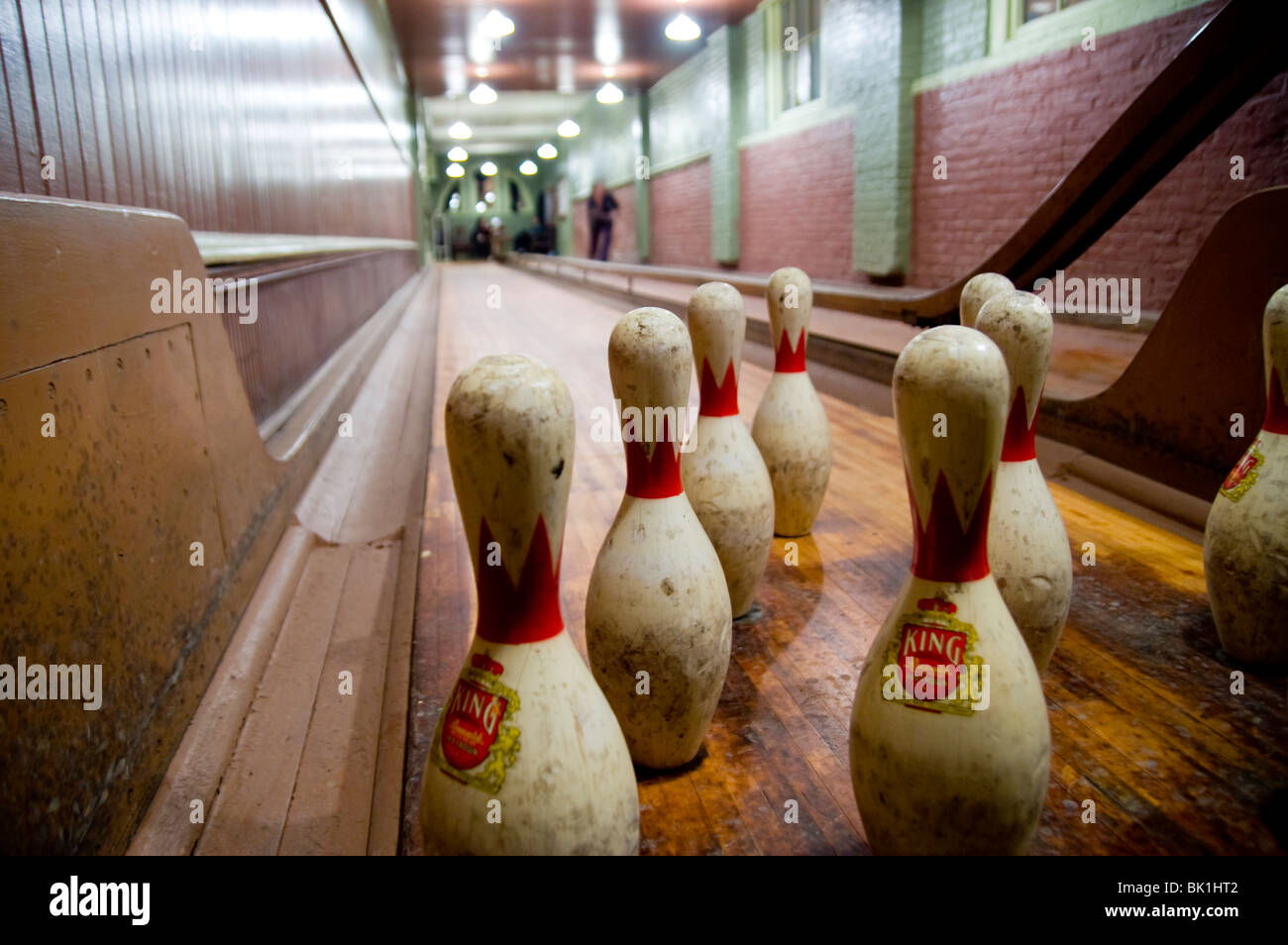 Bowling in an old twolane bowling alley in the Barrow Mansion, Jersey