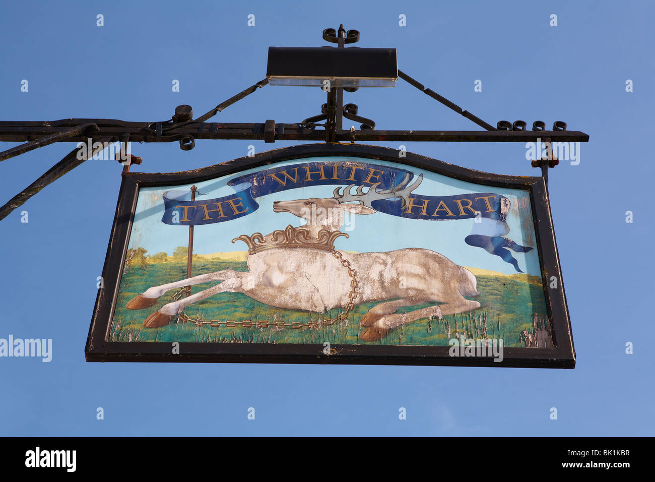 White Hart Pub Sign Nayland Essex Suffolk Borders Stock Photo
