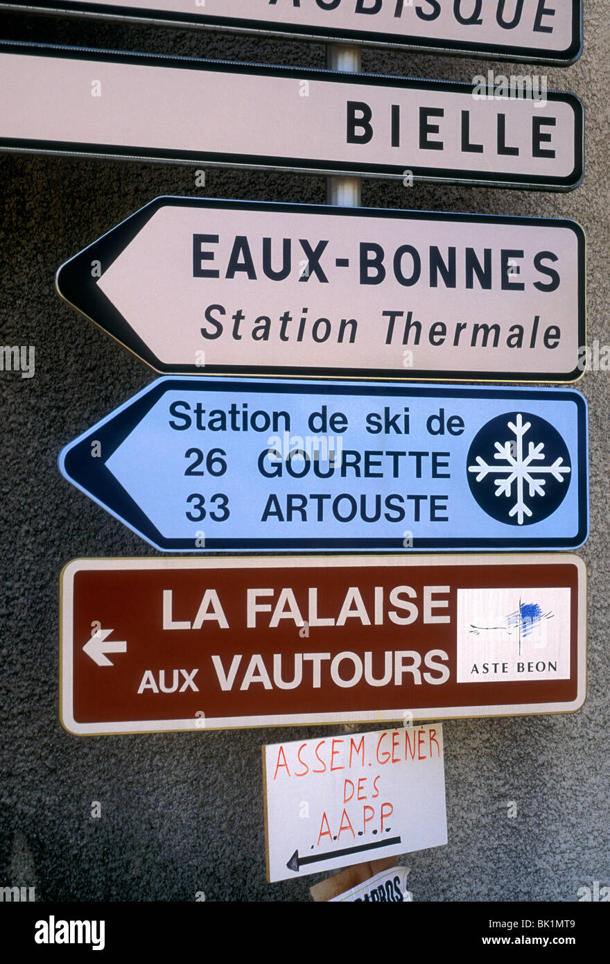 Directional sign, town of Arudy, Aquitaine, France, Europe Stock Photo