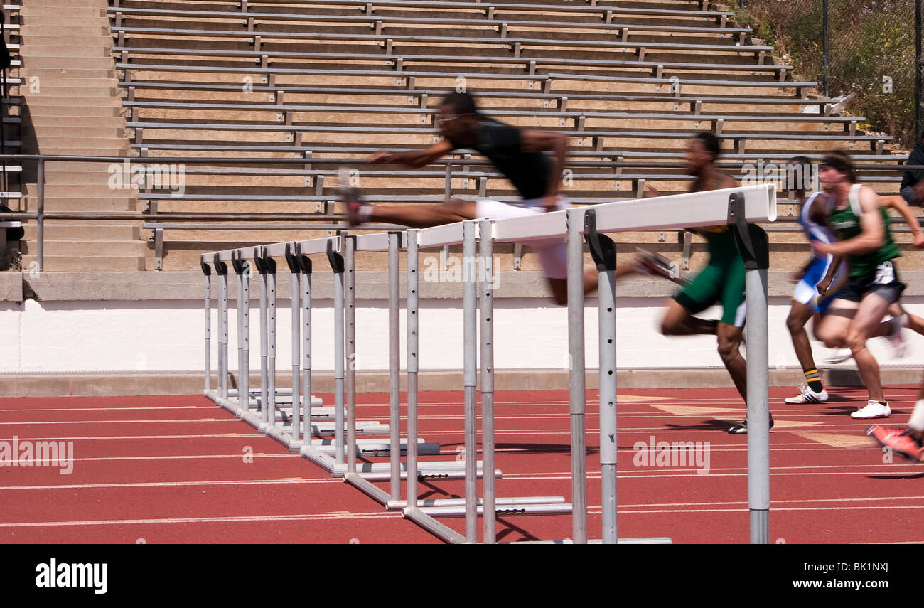Men 100 meter hurdle Stock Photo Alamy
