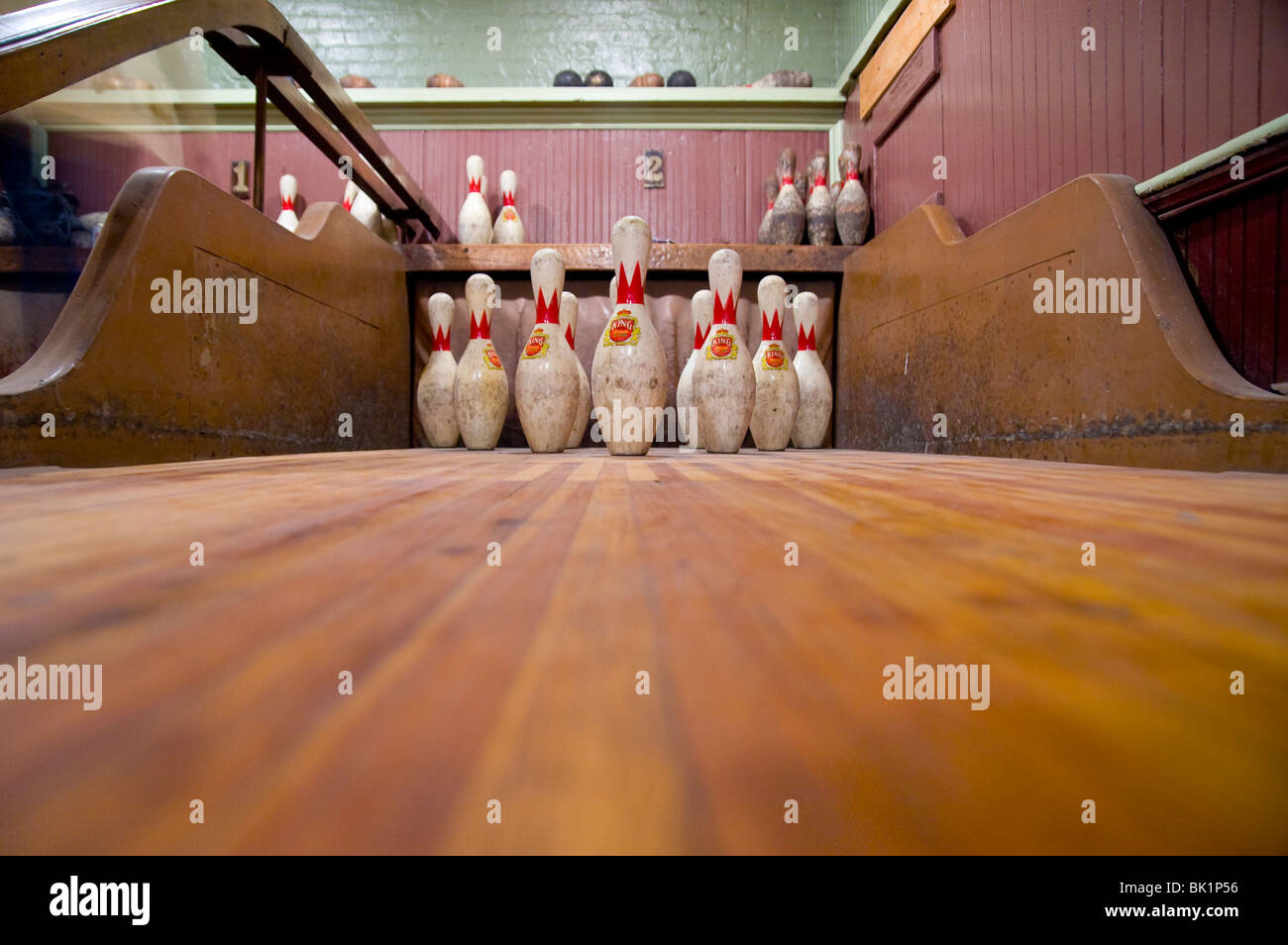 Bowling in an old twolane bowling alley in the Barrow Mansion, Jersey