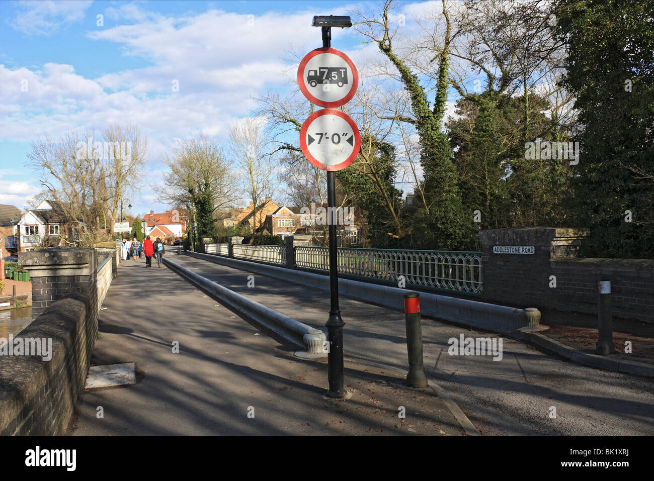 Addlestone Road crossing Old Wey Bridge, River Wey Navigation, Canal and River system, at