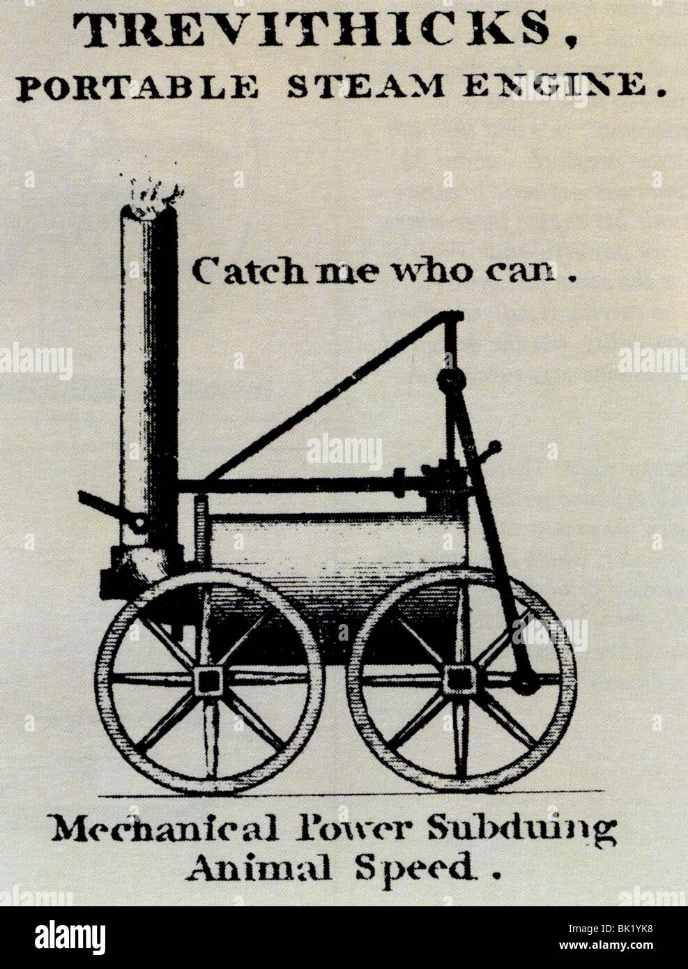 RICHARD TREVITHICK  -  Handbill for  his steam engine which ran amusement trips near Euston Square, London, in 1808 Stock Photo