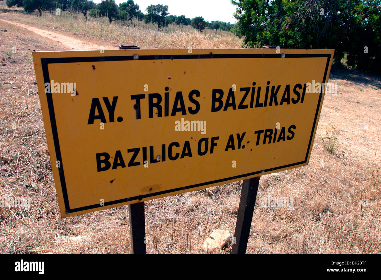 Sign, Basilica of Ayia Trias, Famagusta, North Cyprus. Stock Photo