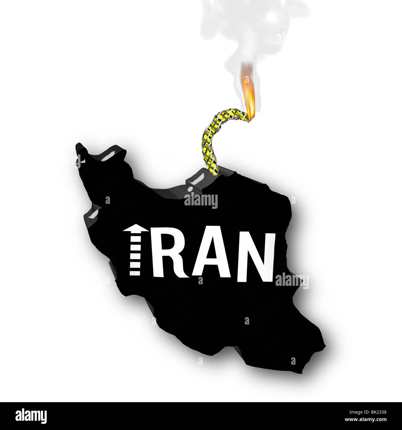 The time bomb that is Iran - A bomb in the shape of Iran with a lit fuse Stock Photo