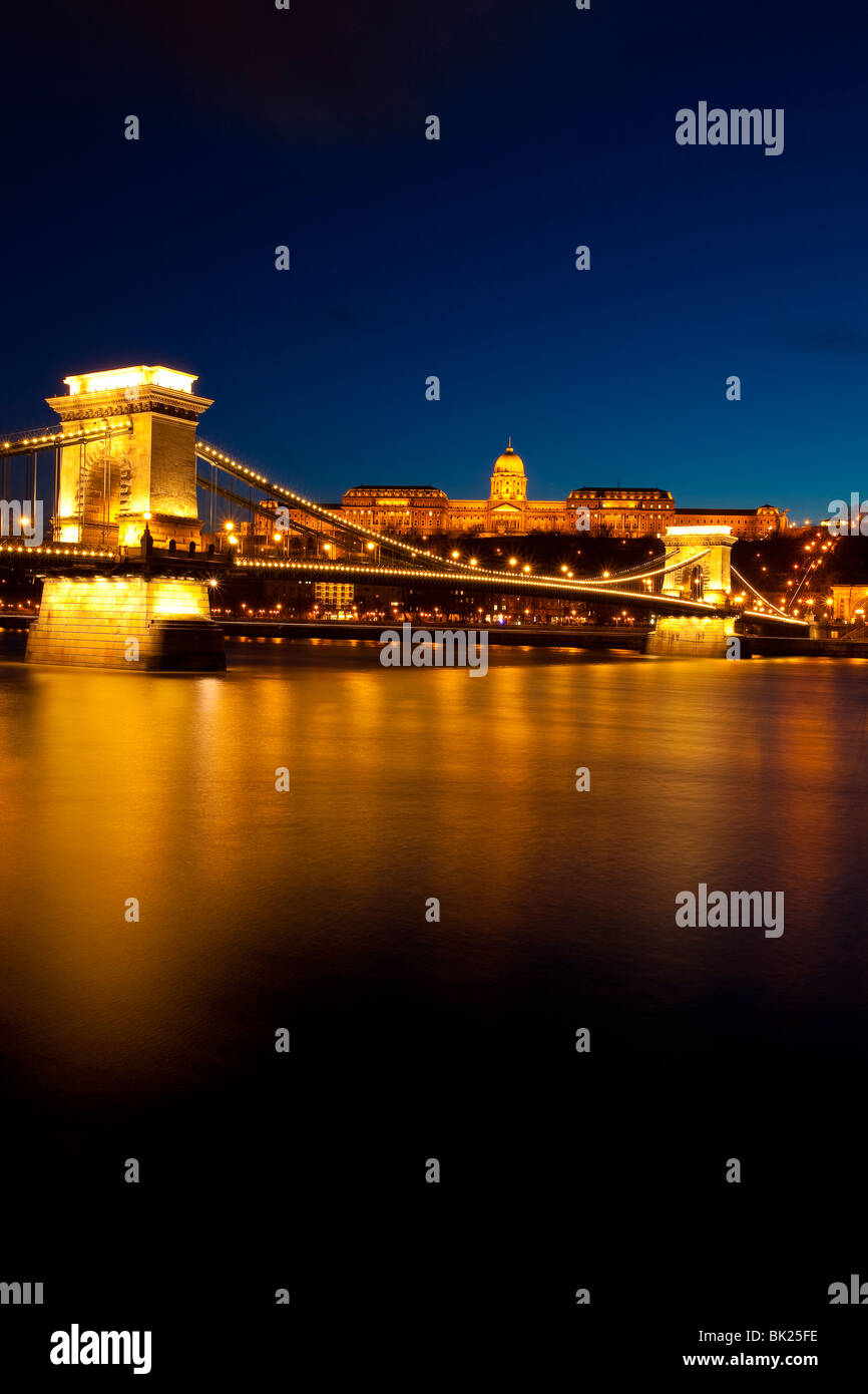 Budapest, night, Danube, river, Hungary Stock Photo